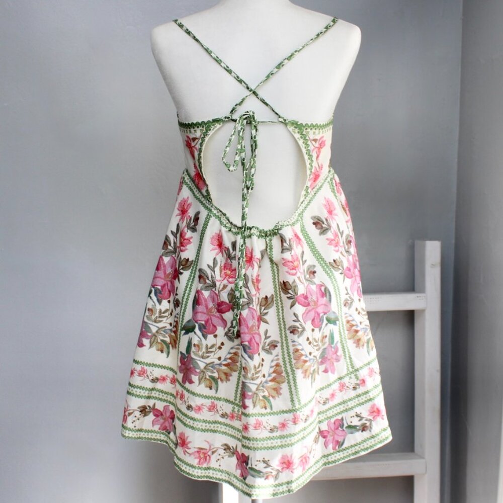 Women's White Multicolor Empire Waist Open-Back Spaghetti Strap Dress Size Small - Picture 3 of 5